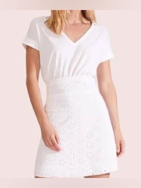 Veronica Beard White Jiya Eyelet T-Shirt Mini Dress Sz S